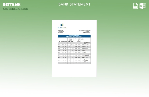 Модерен стил Габонски BGFI шаблон за извод од банка, шаблон за формат Excel и PD